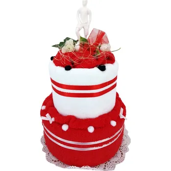 Veratex Textilní dort dvoupatrový červeno bílý - možnost vyšít jméno / přezdívku doplatek 75kč