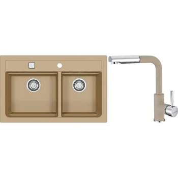 Alveus Set Atrox 50 Granitový dřez dvojitý 790x500 mm+ baterie Siros 55, béžová, SETA22286
