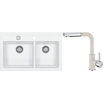 Alveus Set Atrox 50 Granitový dřez dvojitý 790x500 mm+ baterie Siros 11, bílá, SETA22288