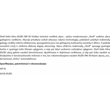 Motorový olej MOTOROVÉ OLEJE SHELL HELIX ULTRA 0W-30 A5/B5 4L