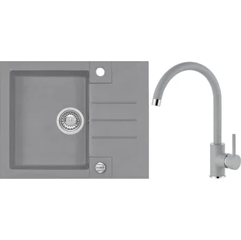 Granitový dřez Alveus Set Rock 30 Granitový dřez s odkapem 595x475 mm + baterie Roxa 81, beton, SETA22233