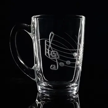 hrnek na čaj 250ml s rytinou not - ručně ryté (broušené) dárková krabička, dárek pro hudebníka