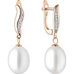 Zlaté náušnice visací Lane z růžového zlata s přírodní perlou a Brilliance Zirconia GRP20488EGRW