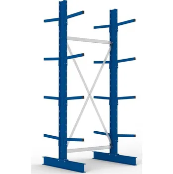 Dílenský regál Konzolový regál META, základní pole, oboustr., 4 x rameno, až 220 kg/rameno, 1103 x 1020 x 2500 mm