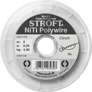 STROFT lanko NiTi Polywire 0.40mm 18.00kg, 2 m (Rybářské lanko na dravce na dravce vyrobené ze slitin niklu a titanu, na kterém uděláte pevný uzel.)