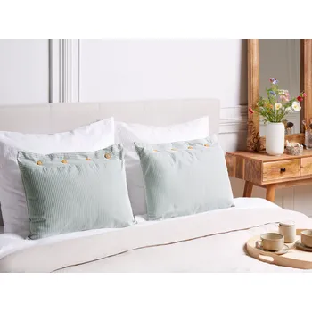 Dekorativní polštářek Sada 2 polštářů s pruhovaným vzorem 40 x 60 cm zeleno/bílý s knoflíky dekorativní do obývacího pokoje ložnice Beliani