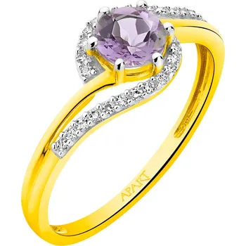 Prsten Prsten ze žlutého zlata s diamanty a ametystem - ryzost 585 - 109.522