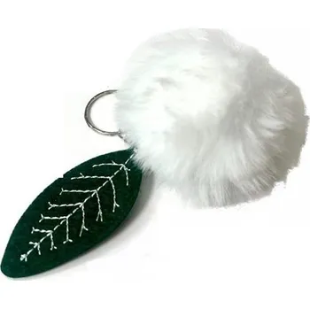 Přívěšek na batoh Bílá bambule s lístkem Lifestyle F251444ss39