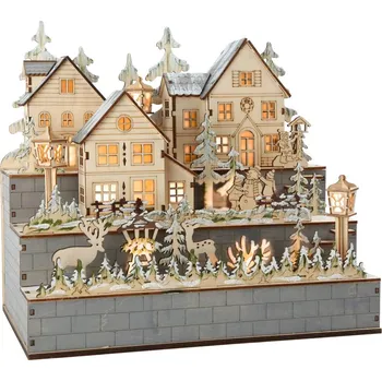 Vánoční dekorace small foot Dřevěná lampa zimní vesnice