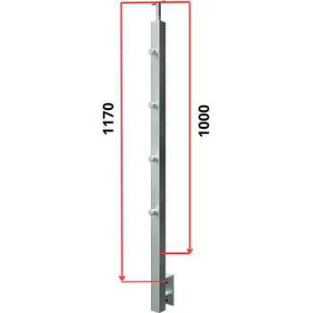 Zábradlí Hahn Steel Konfigurátor - nerezový sloupek O40*40mm - 4 x výplň O12mm - vnější, AISI 304 - brus, boční kotvení Typ držáku madla: Model 0718.242 - kulaté madlo ⌀42,4mm, Výška sloupku - nad podlahou: 1000mm, Parametry sloupku pod úrovní podlahy: 60*170mm