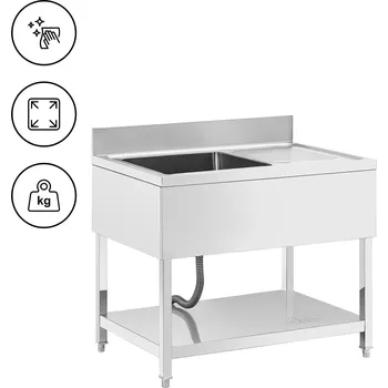 Příslušenství pro myčku Mycí stůl - 1 dřez - ušlechtilá ocel - 100 x 70 cm - Royal Catering RCGS-1B100D7