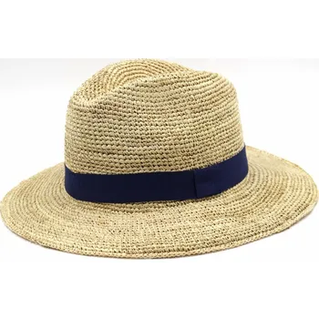 Klobouk Letní slaměný cestovní klobouk Fedora s modrou stuhou - Marone Roma Velikost: 61 cm (XL)