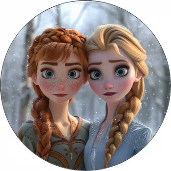 Jedlá dekorace na dort Jedlý papír Anna a Elsa v objetí 19,5 cm