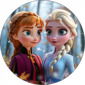 Jedlá dekorace na dort Jedlý papír Anna a Elsa v lese 19,5 cm