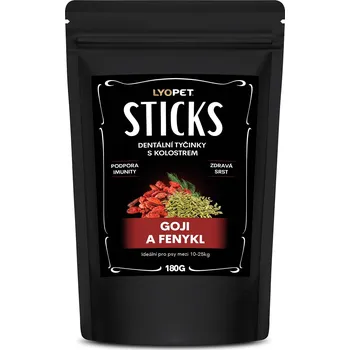 Pamlsek pro kočku LYOPET STICKS GOJI A FENYKL - Dentální tyčinky s kolostrem MEDIUM 180 g