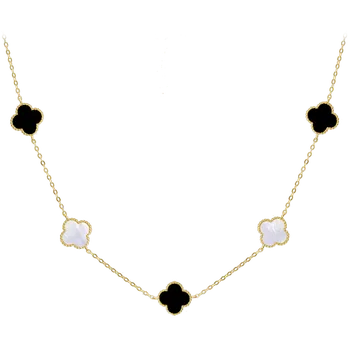 Náhrdelník MINET Pozlacený stříbrný náhrdelník ČTYŘLÍSTKY s bílou perletí a onyxem Ag 925/1000 11,90g