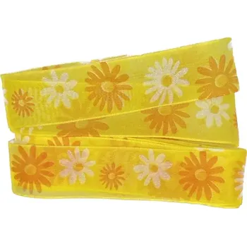 Stuha Stuha taftová SPRING FLOWER oranžová 25mm x 2m (6,- Kč/m) (Skládaná taftová stuha, SPRING FLOWER, průsvitná, oboustranná, s vetkaným vlascem )