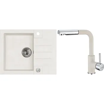 Alveus Set Rock 30 Granitový dřez s odkapem 595x475 mm + baterie Siros 11, bílá, SETA22228
