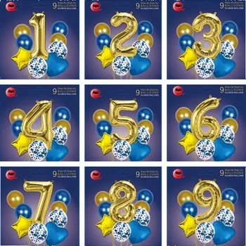 Balónek Sada nafukovacích balónků číslo "0" 9ks modro/zlaté