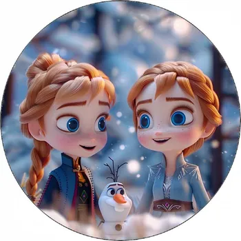 Jedlá dekorace na dort Jedlý papír Anna a Elsa děti 19,5 cm