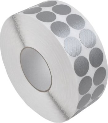 Samolepící fixační etikety kruh 30mm, šedé, netkaná textilie + PE, snímatelné lepidlo, dvě řady, 4000 et/ kot. (cena za 1000 ks)