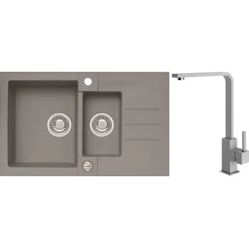 Alveus Set Rock 70 Granitový dřez s vaničkou a odkapem 780x480 mm + baterie Afra 81, beton, SETA20171