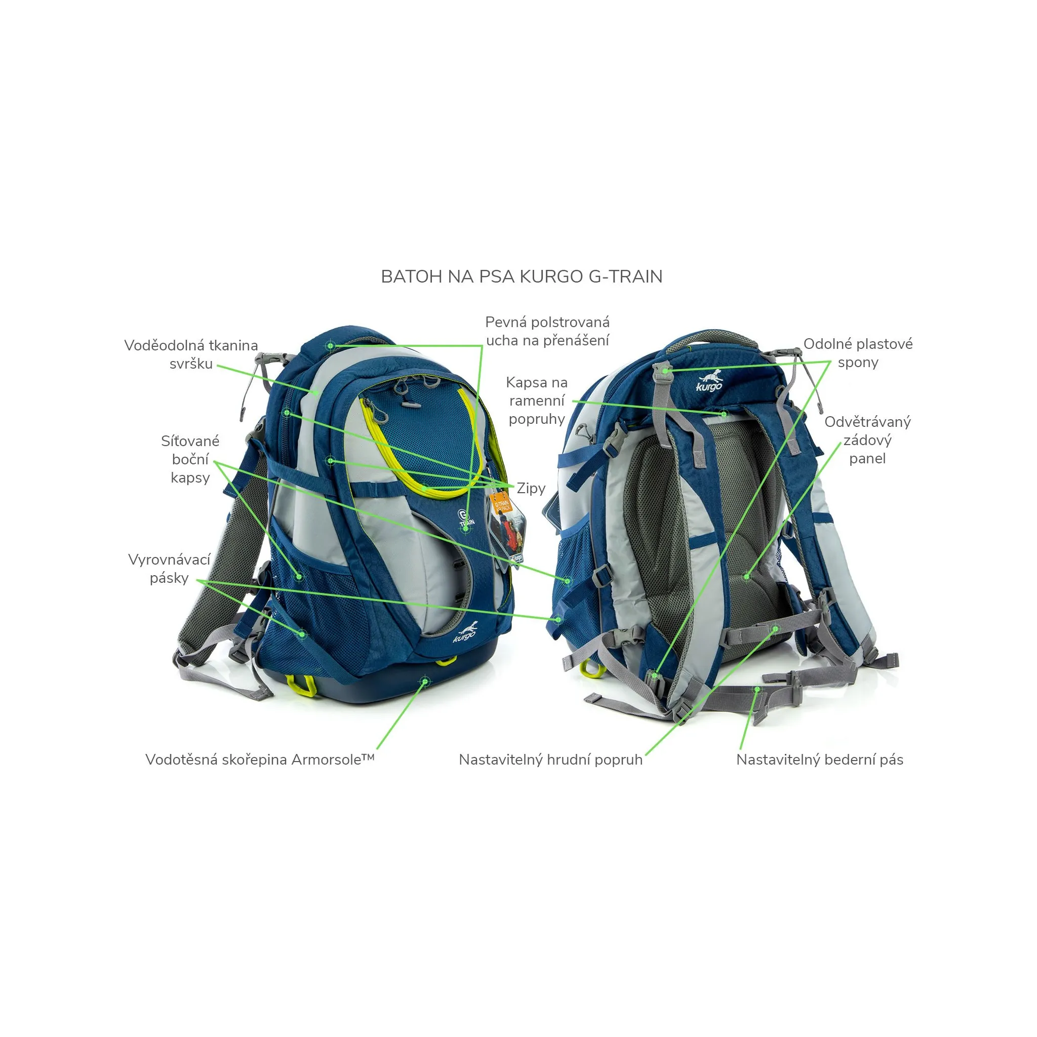 Fotografie 4 - Psí batoh Kurgo G-Train Dog Carrier Backpack 53,34 x 33,02 x 25,4 cm inkoustově modrý