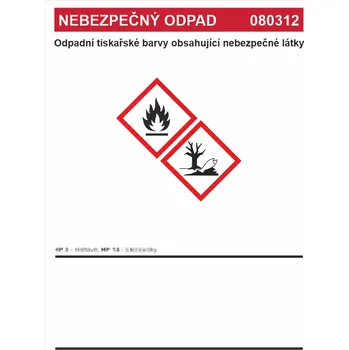 Nebezpečný odpad 080312 - Odpadní tiskařské barvy ....... Samolepka PVC A7 (105 x 74 mm)