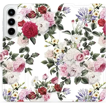 Pouzdro na mobilní telefon Flipové pouzdro Mobiwear - Samsung Galaxy A35 5G - MD01S Růže na bílé (Knížkové flip pouzdro, obal, kryt na mobil Samsung Galaxy A35 5G - MD01S Růže na bílé, materiál Umělá kůže + TPU - ochrana 360°, stojánek, silikonová vanička, magnetické zavírání)