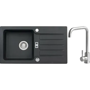 Granitový dřez Alveus Set Niagara 30 Granitový dřez s odkapem 775x430 mm + baterie Angel, černá, SETA20082