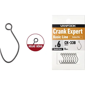 Rybářský háček Bezprotihrotý jednoháček na woblery VANFOOK CK-33B - Velikost 4, 8 ks