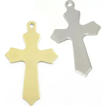 Materiál na výrobu šperku Ocelový Tag Kříž 43x26x1mm - Nerez RL