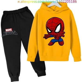 Spiderman Pohodlná tepláková souprava s potiskem akčního hrdiny - Spidermana Barva: černé tepláky + žlutá mikina, Velikost: 100 / 3-4 roky