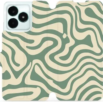 Pouzdro na mobilní telefon Flipové pouzdro Mobiwear - Realme C51 - VA57S Zelené a béžové zkrouceniny (Knížkové flip pouzdro, obal, kryt na mobil Realme C51 - VA57S Zelené a béžové zkrouceniny, materiál Umělá kůže + TPU - ochrana 360°, stojánek, silikonová vanička, magnetické zavírá