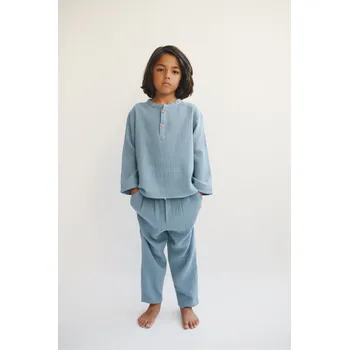 LiiLU dětské mušelínové kalhoty SS24 - 057 storm Velikost: 140 100% organická bavlna