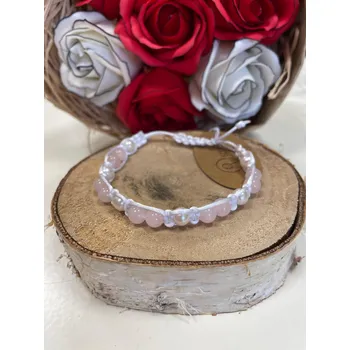 Náramek RV studio Louny s.r.o. Drhaný náramek bílý - Růženín a Skleněné korálky perleťové 6 mm