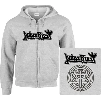 Pánská mikina šedivá mikina s kapucí a zipem Judas Priest