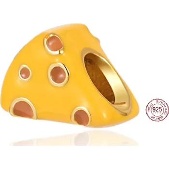 Přívěsek Charm Sterlingové stříbro 925 Ementál - děravý sýr, korálek na náramek, jídlo a pití