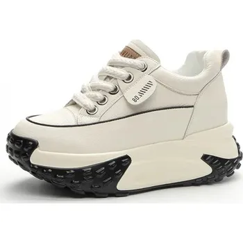 Dámské tenisky Dámské stylové kožené tenisky na vysoké platformě Barva: Béžová, Velikost EUR: 37