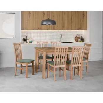 Jídelní set Jídelní sestava DX 31, odstín dřeva (židle + nohy stolu) ořech světlý, odstín lamina (deska stolu) bílá, potahový materiál látka