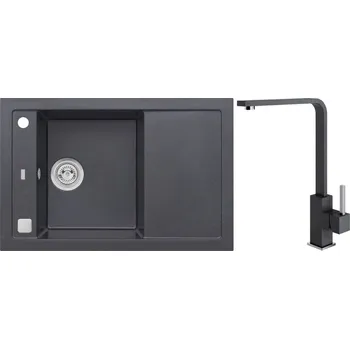 Alveus Set Formic 30 Granitový dřez s odkapem 760x500 mm + baterie Afra 91, černá, SETA20169