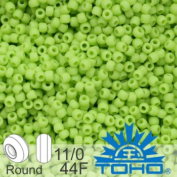 Korálek Korálky TOHO tvar ROUND (kulaté). Velikost 11/0. Barva č.44F-Opaque-Frosted Sour Apple . Balení 8g.