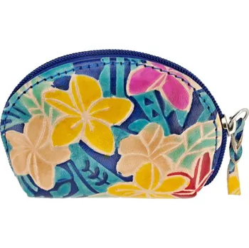 Kožená peněženka na drobné Květy modrá 9 x 6 cm