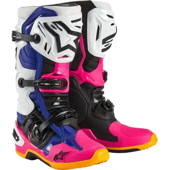 Moto obuv Boty tech 10 limitovaná edice coast, alpinestars (bílá/tmavě modrá/růžová/žlutá fluo/oranžová/černá, vel. 47)