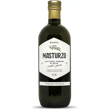 Rostlinný olej Masturzo Extra panenský olivový olej Etichetta Bianca 0,5 l (Extra panenský olivový olej Masturzo Etichetta Bianca (kyselost 0,4°). Vhodný pro všechna použití v kuchyni.)