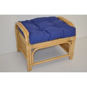 Taburet Nábytek PEGAS Ratanová taburetka Ear medová polstr tmavě modrý melír