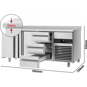 Lednice G.Gastro Chladicí stůl PREMIUM - 1,86 x 0,7 m - se 2 dveřmi & 3 zásuvkami 1/3