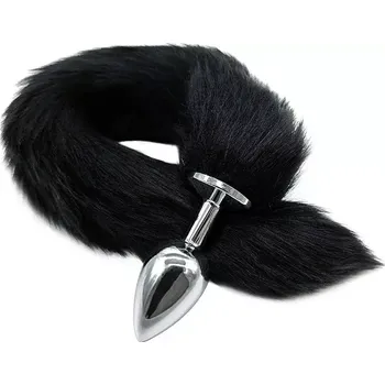 Anální kolík Kovový anální kolík s černým ocasem - S