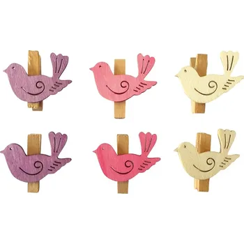 Vánoční dekorace ANDĚL Dřevění ptáčci s kolíčkem 4 cm, 6 ks