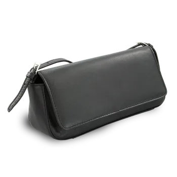 Kabelka Černá kožená klopnová kabelka s krátkým popruhem 213-1015-60